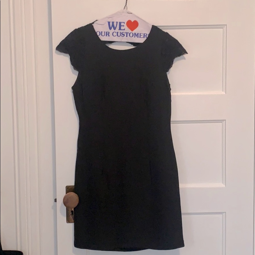 Open back black lace cocktail dress